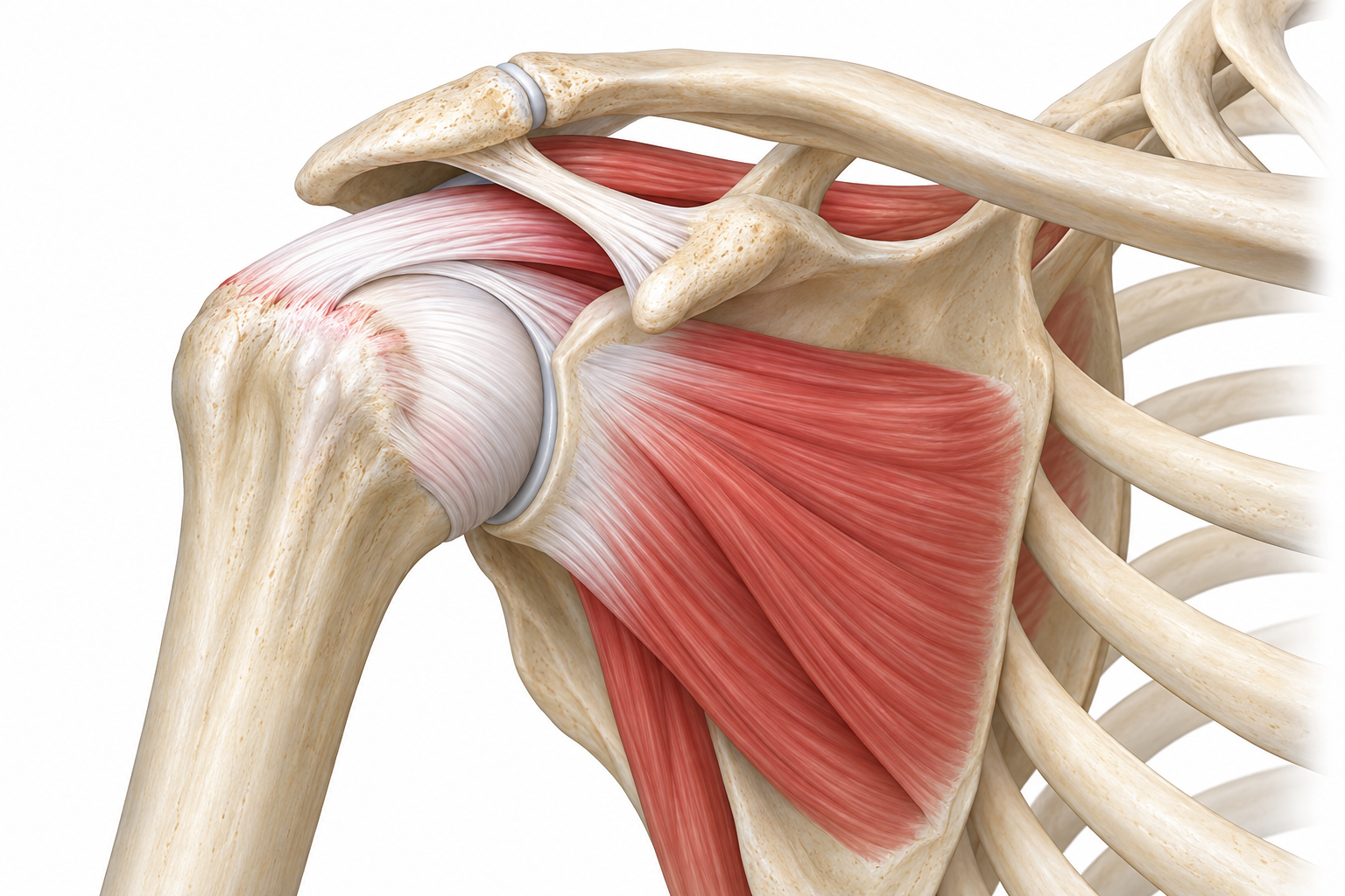 Anatomía anterior del hombro con el tendón supraespinoso íntegro bajo el acromion