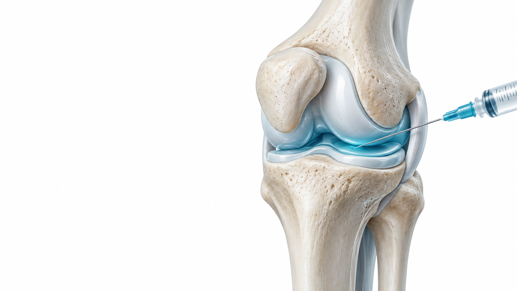 Ilustración anatómica de una infiltración dentro de la articulación de la rodilla